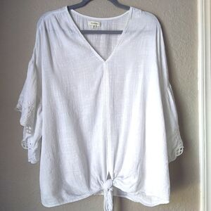 Max Studio Boho Blouse Tie Waist Lace Short Sleeve Size 2X